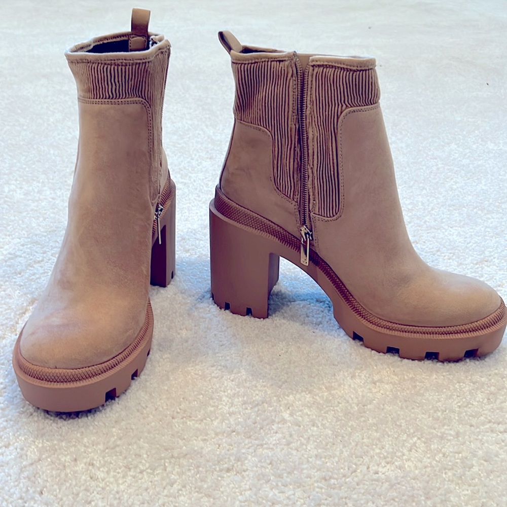 JLo tan platform boots